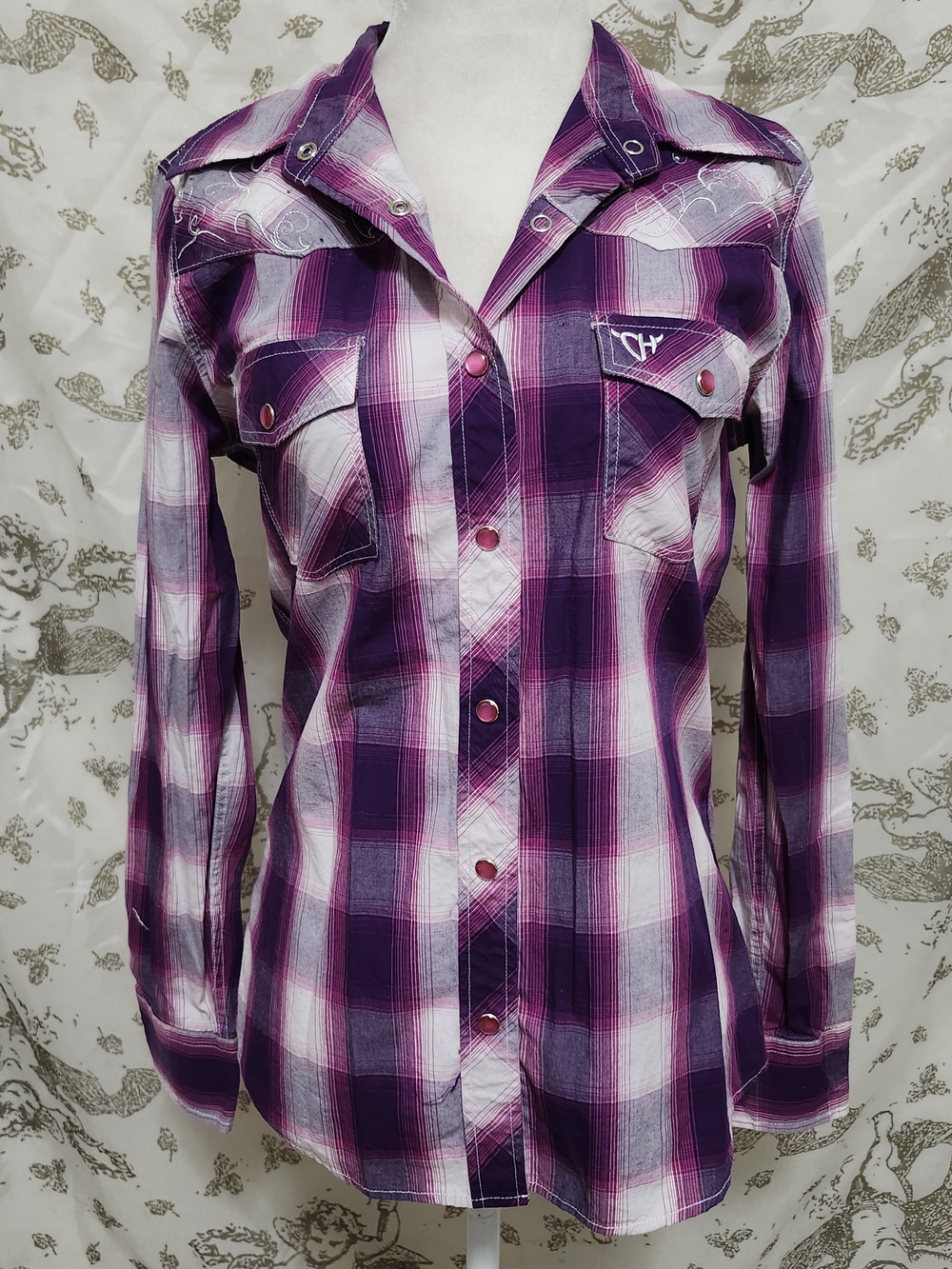 Cowgirl Hardwear Purple Plaid Button-Up Western Shirt S